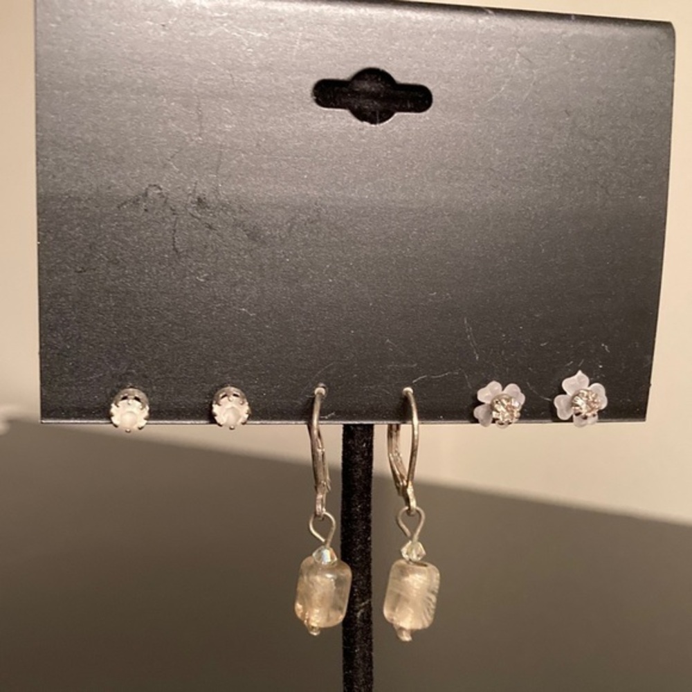 Elegant Silver and White Earring Set